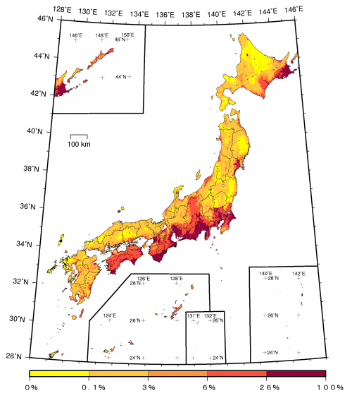 Exceedance probability within 30 years (JMA seismic intensity : 6 Lower or more)